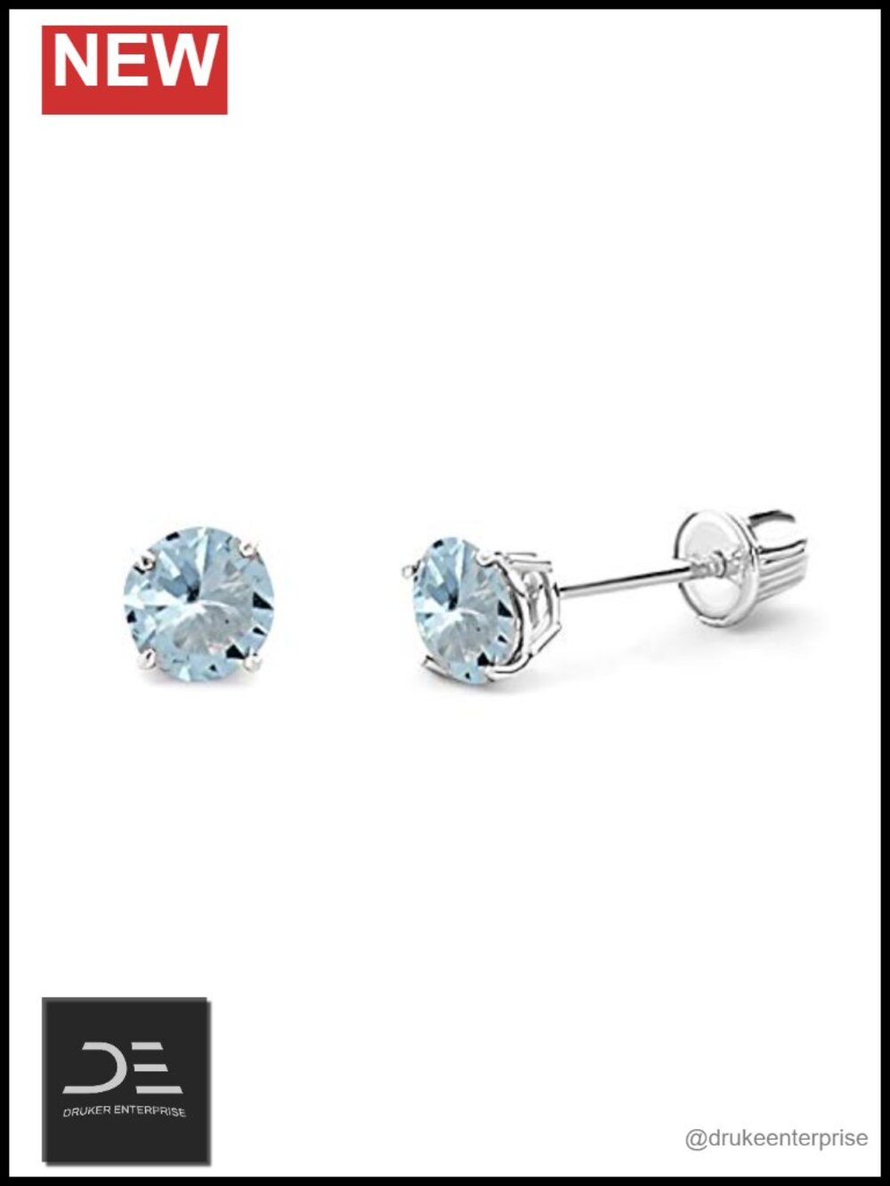 14k Real White Gold 4mm Round Solitaire Basket Set Stud Earrings Screw Back